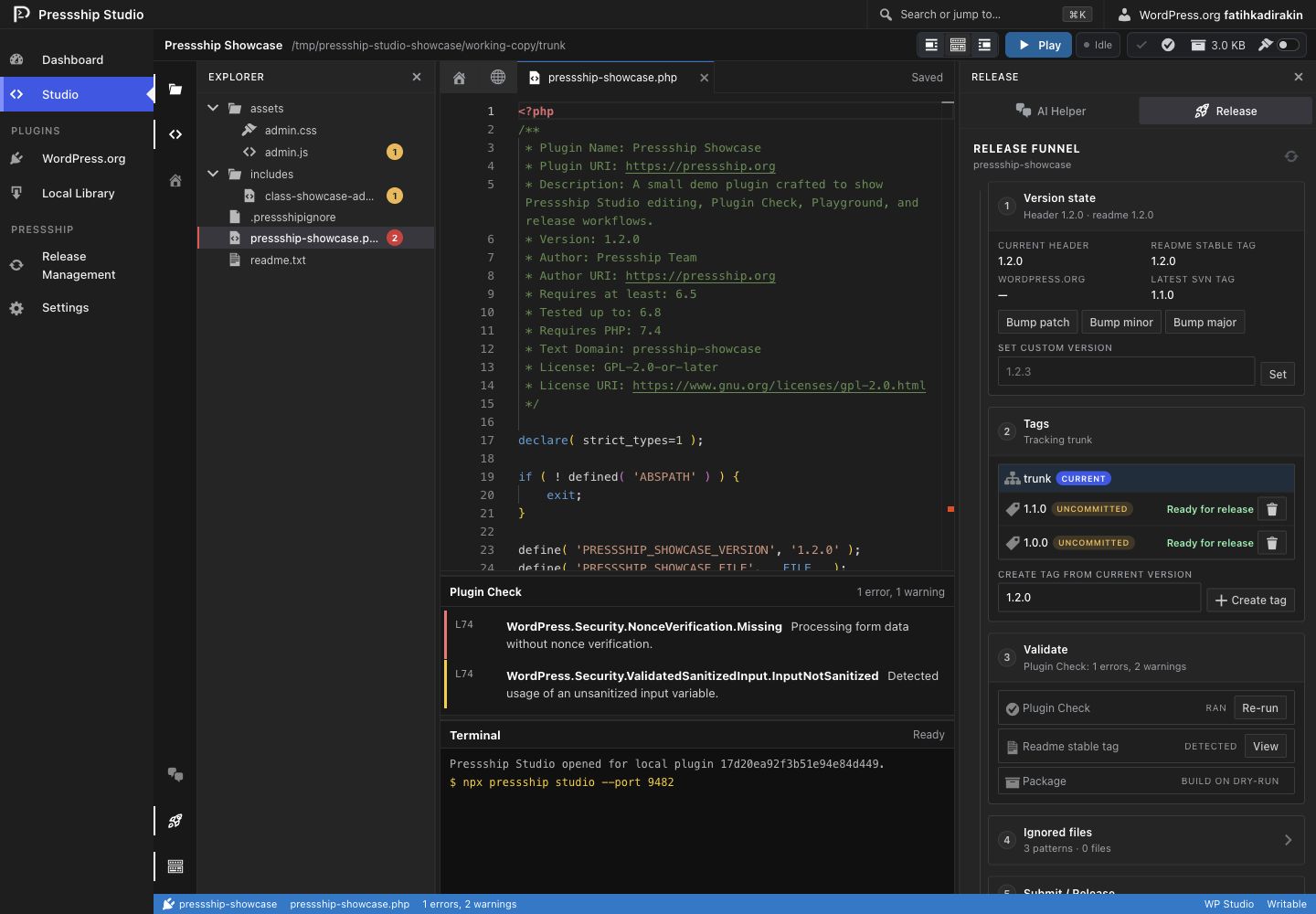 Release management funnel inside Pressship Studio