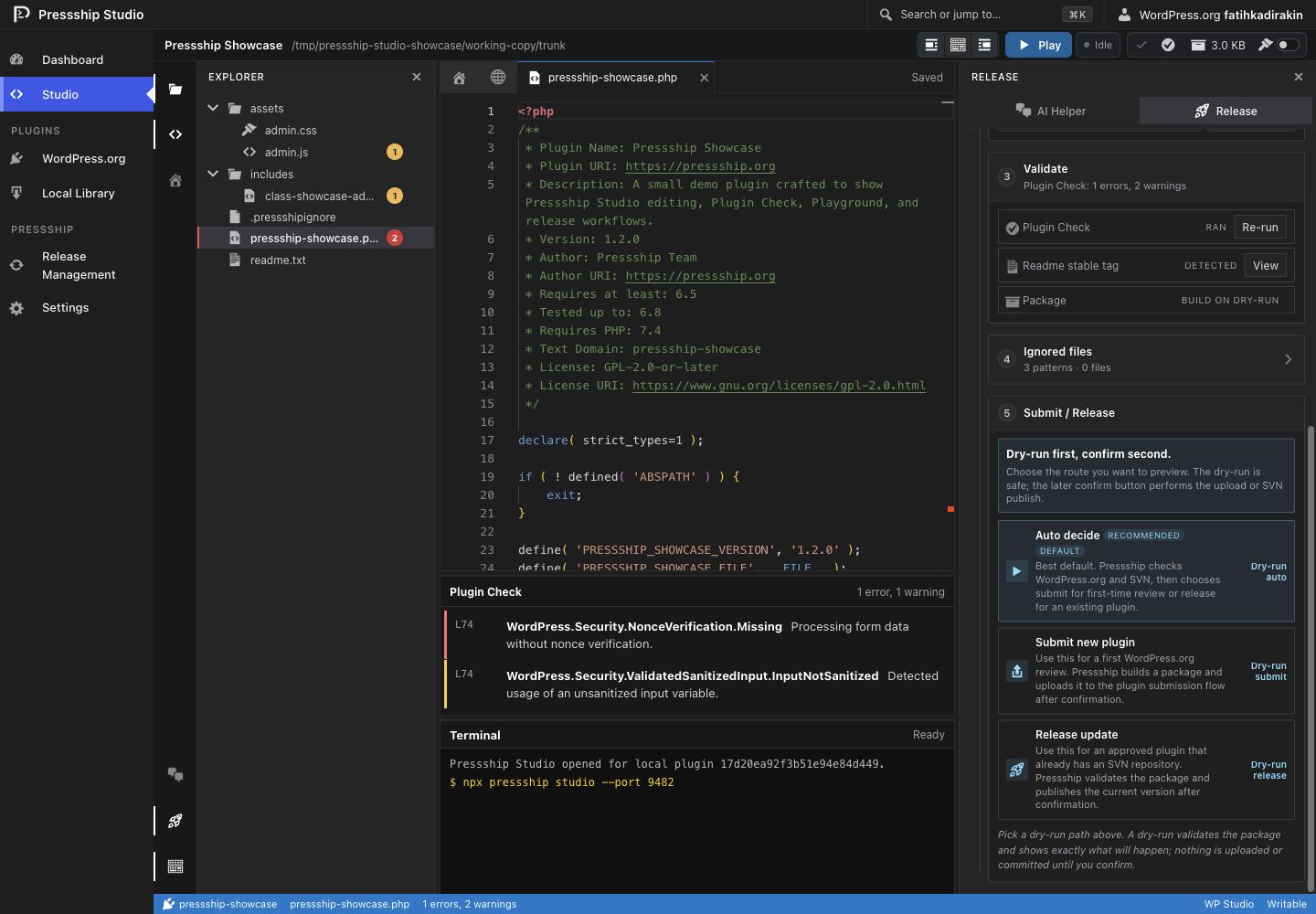 Submit / Release dry-run choices in the Release sidebar